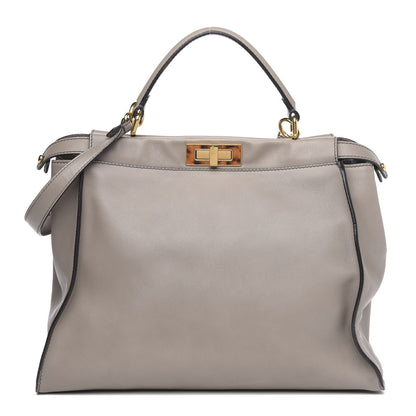 Fendi Vitello Seta Suede Plexiglass Tortoise Large Peekaboo Iconic Satchel Asfalto Marrone 1 of 16