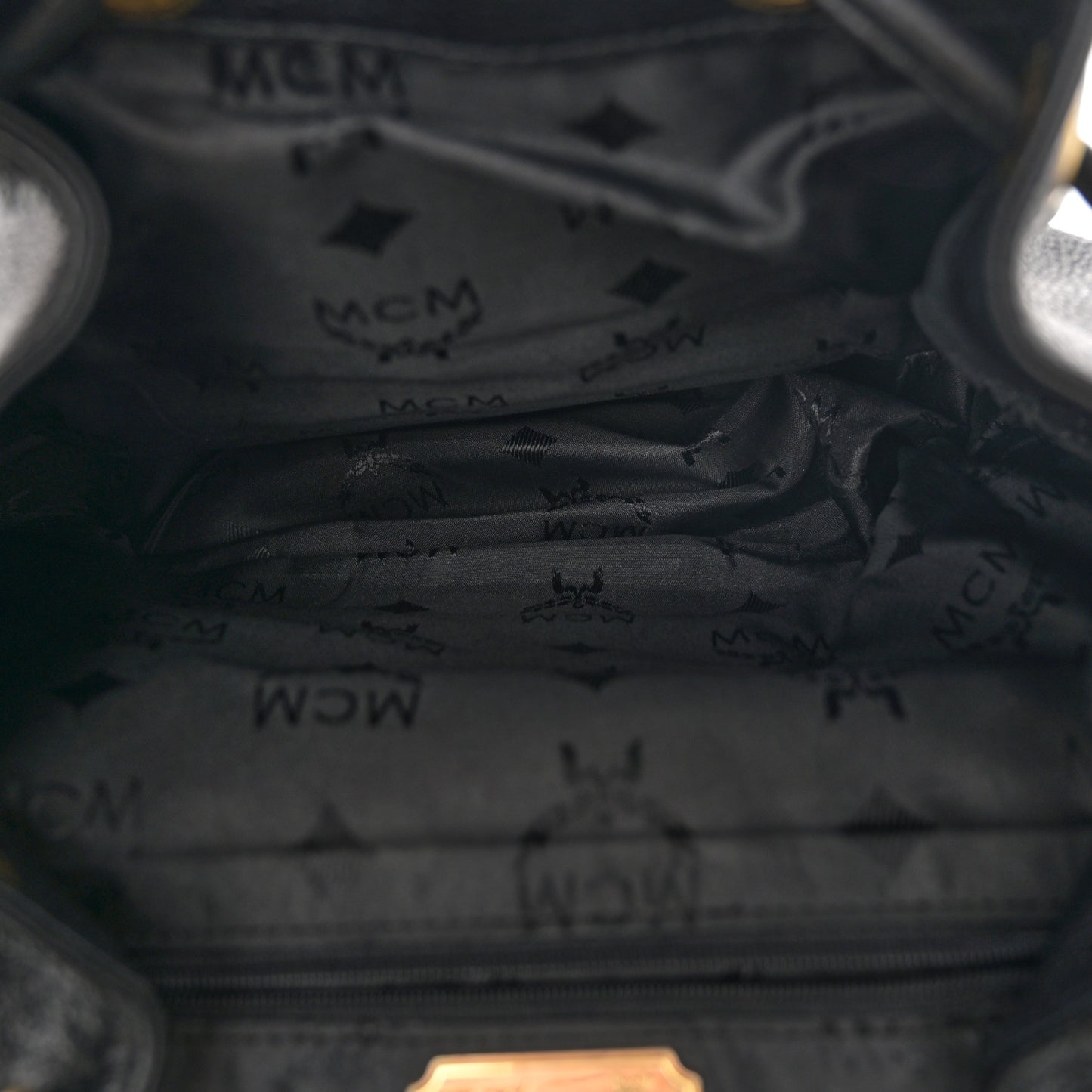 Grained Calfskin Studded Drawstring Backpack Black