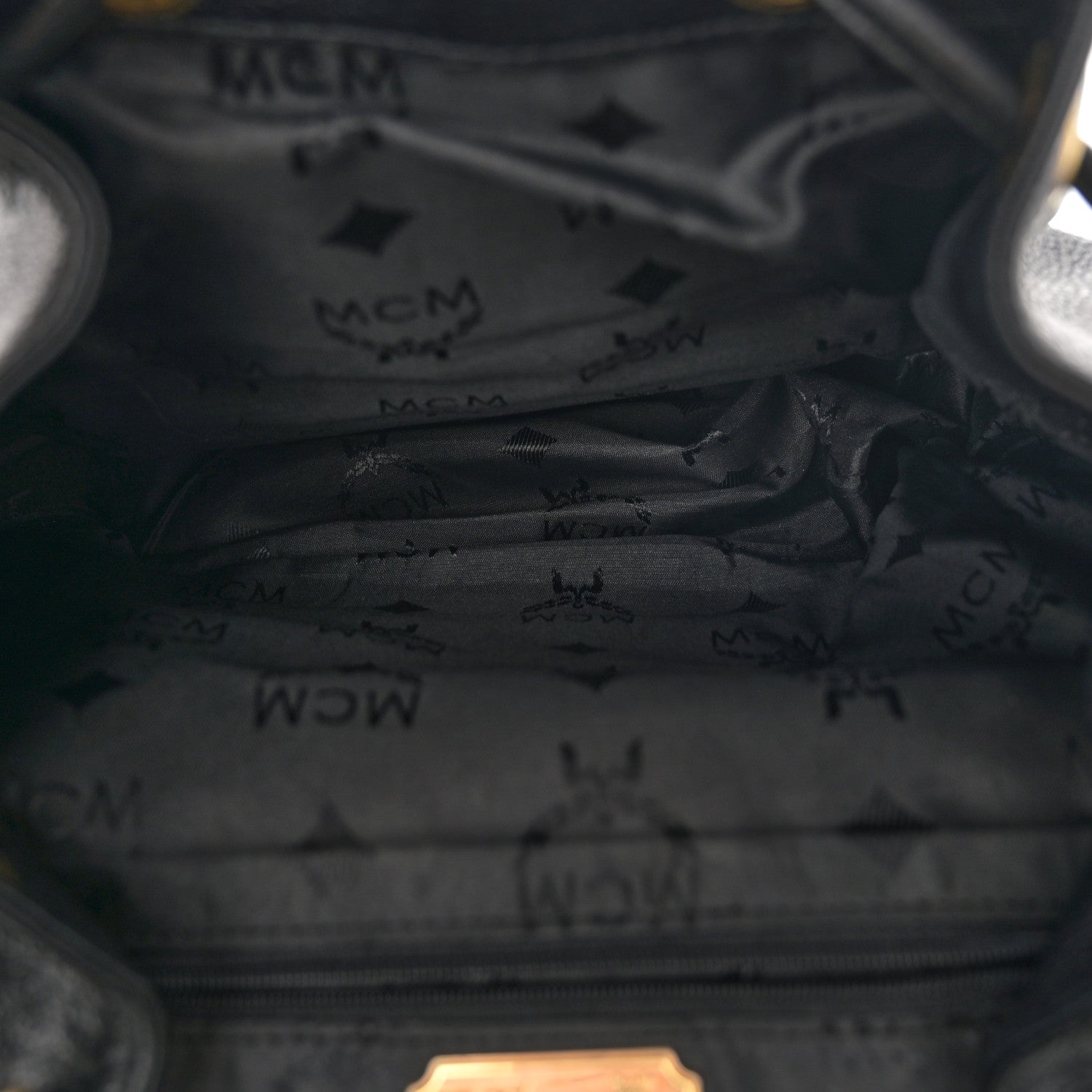 MCM Grained Calfskin Studded Drawstring Backpack Black 5 of 9