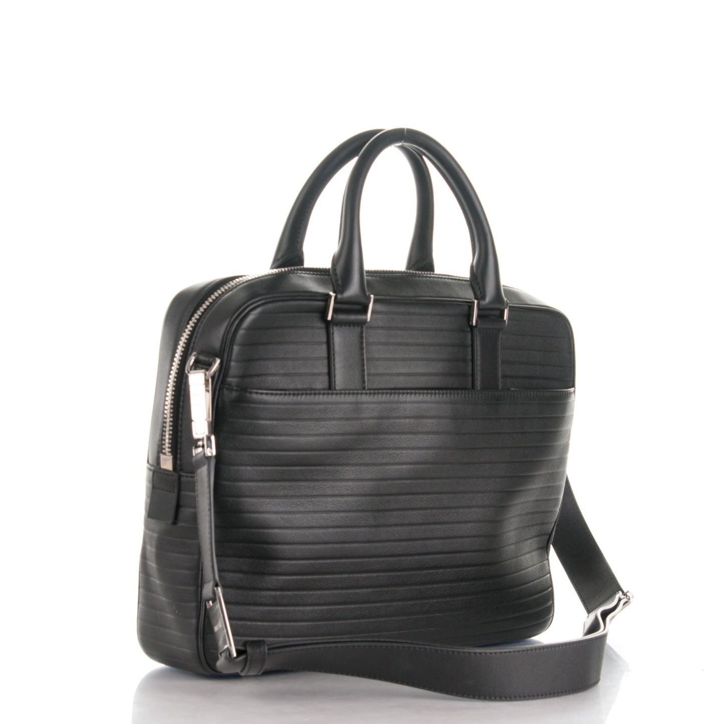 HOMME Calfskin Ribbed Briefcase Black
