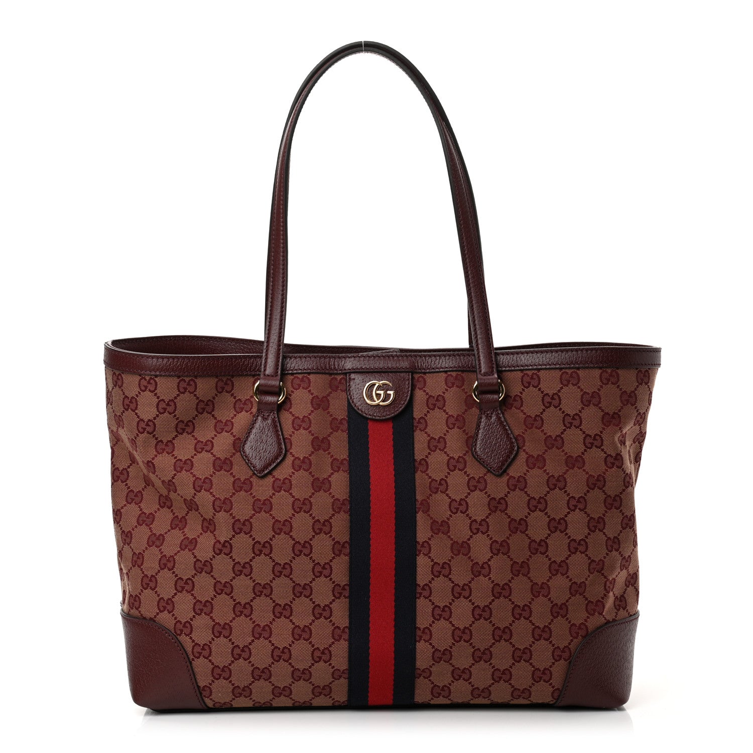 Gucci Monogram Textured Dollar Calfskin Web Medium Ophidia Shopping Tote Sahara Rubino Chardonnay 2 of 21