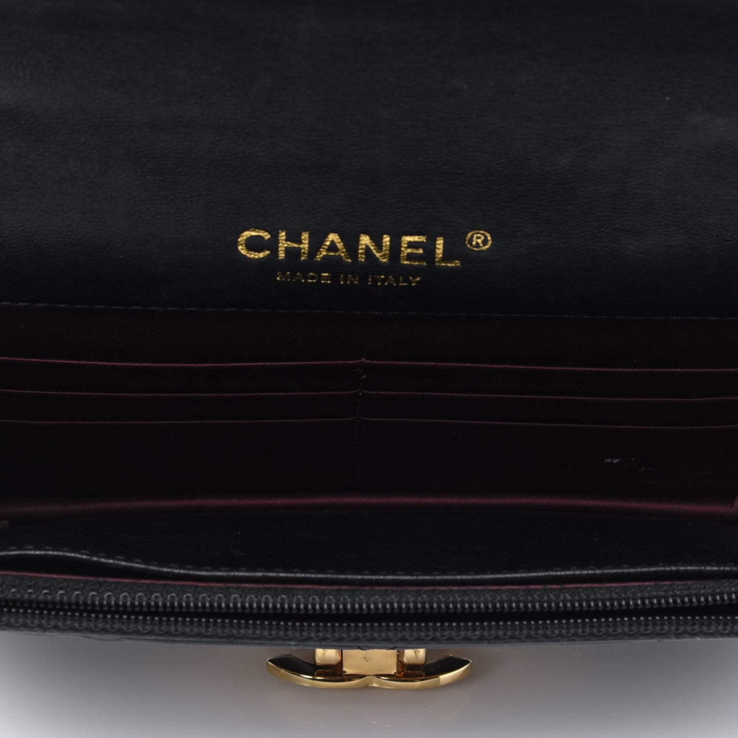 Lambskin Quilted Golden Class Wallet on Chain WOC Black