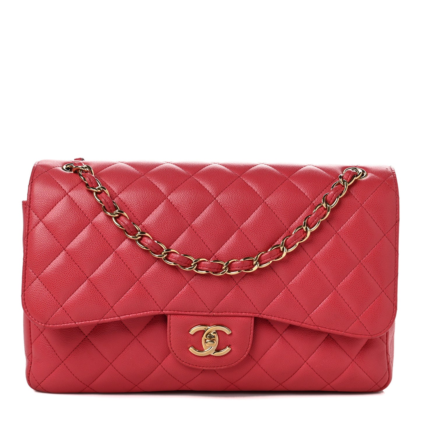 Caviar Quilted Jumbo Double Flap Red