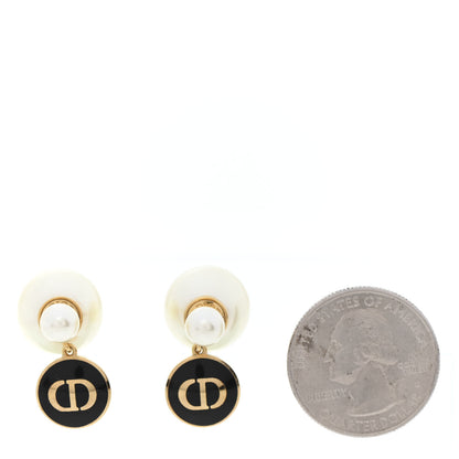 Christian Dior Pearl Logo Tribal Earrings Gold Black 2 of 4