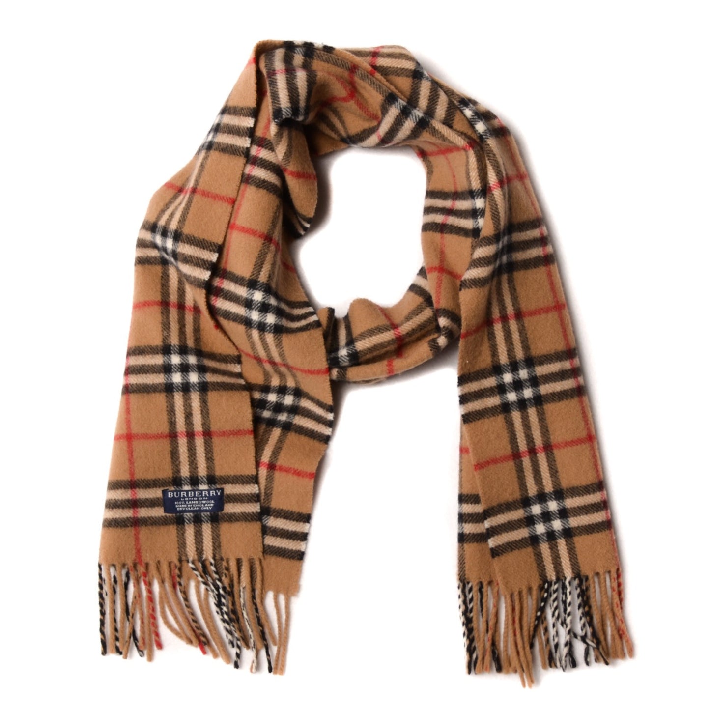 Lambswool Check Fringe Scarf Camel