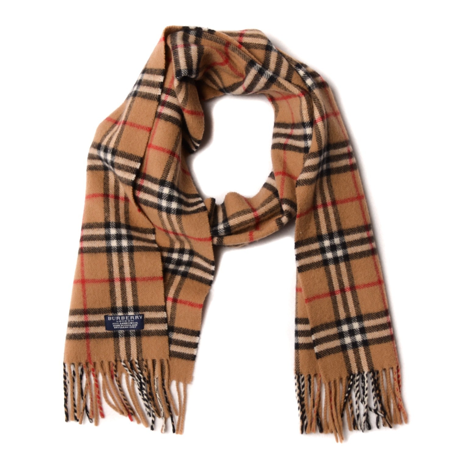 Burberry Lambswool Check Fringe Scarf Camel 1 of 4