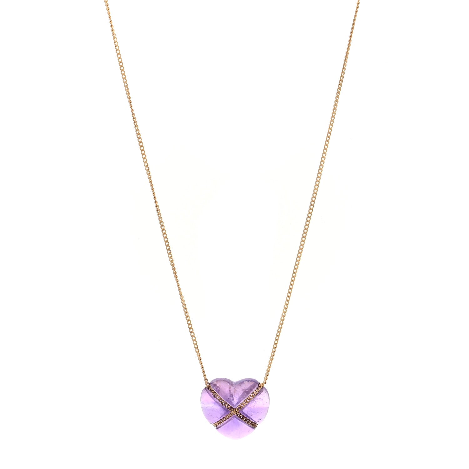 Tiffany 18K Yellow Gold Amethyst Crossover Heart Pendant Necklace 1 of 4