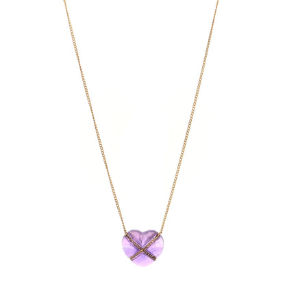 Tiffany 18K Yellow Gold Amethyst Crossover Heart Pendant Necklace 1 of 4