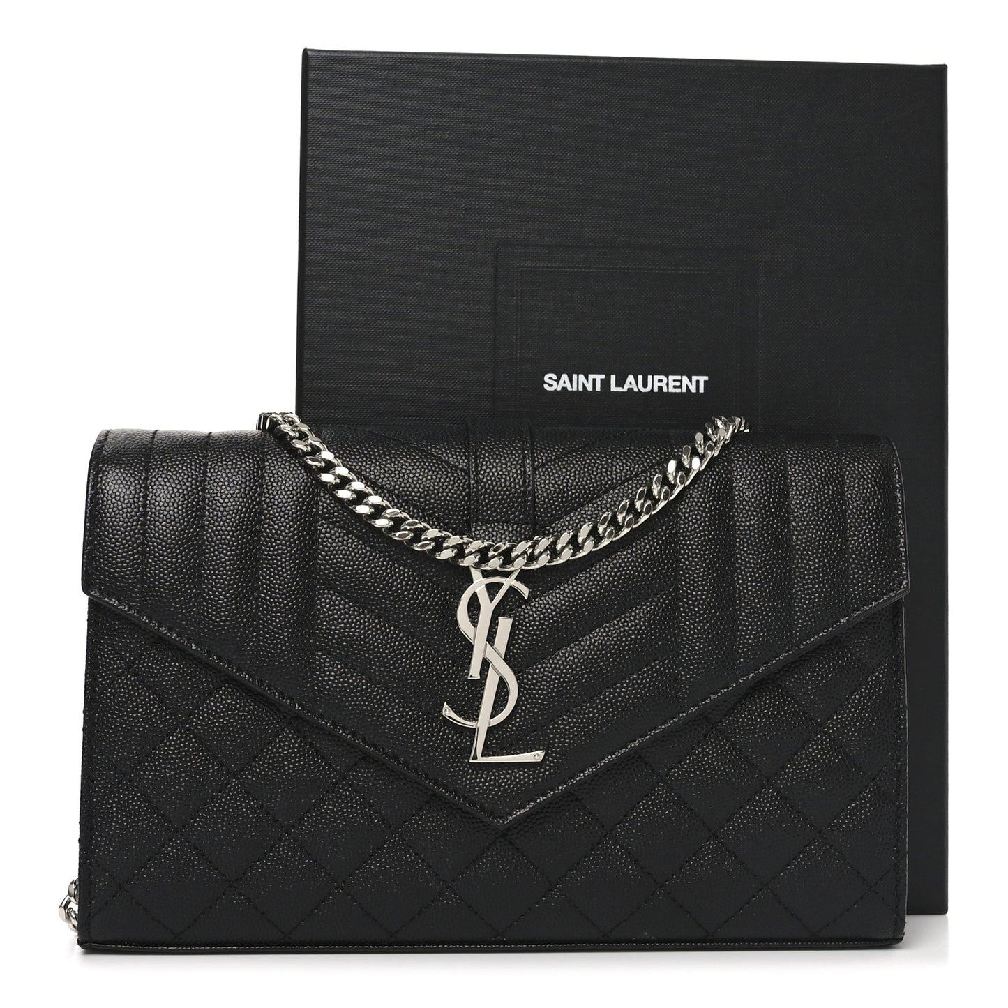 Grain De Poudre Mixed Matelasse Triquilt Monogram Chain Wallet Black
