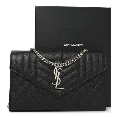 Saint Laurent Grain De Poudre Mixed Matelasse Triquilt Monogram Chain Wallet Black 10 of 10