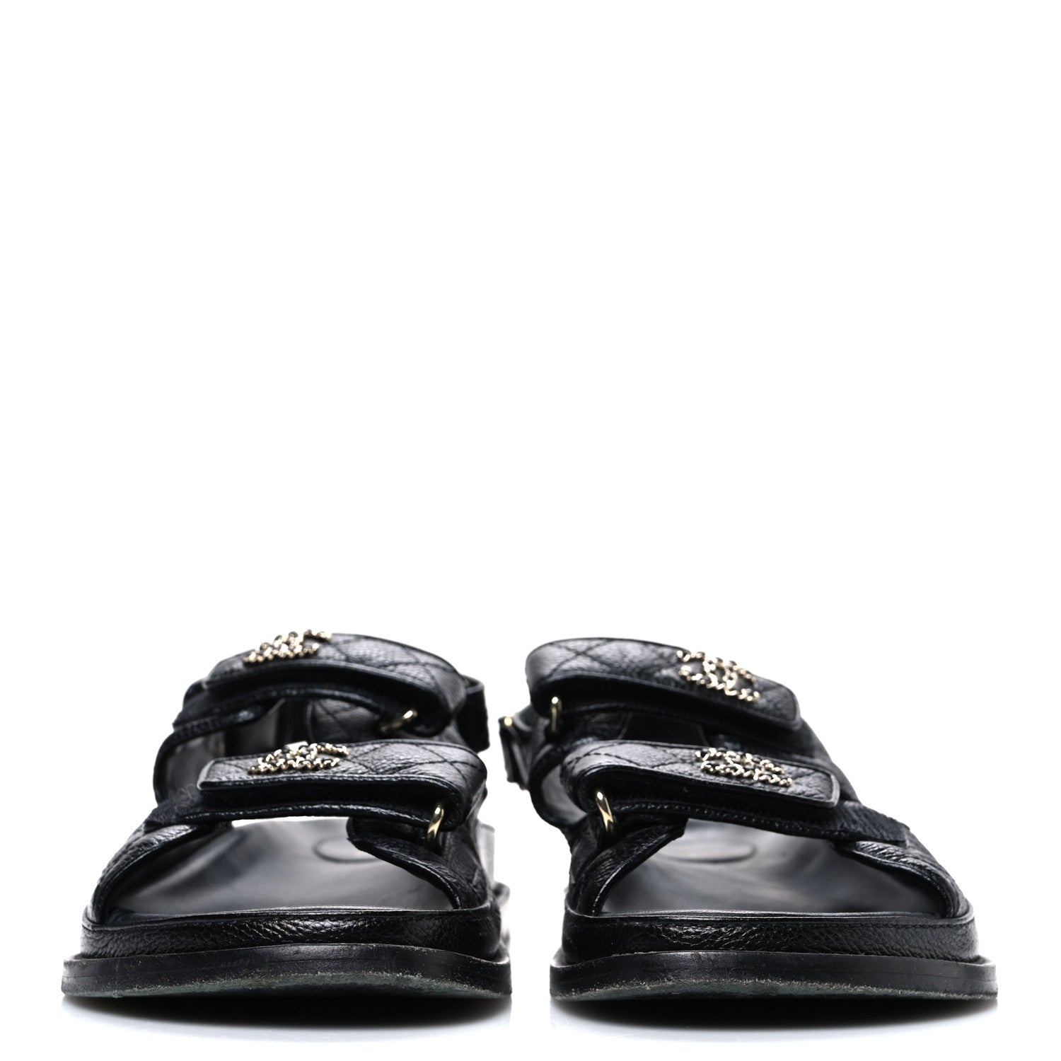 Chanel Grained Calfskin Velcro Dad Sandals 39 Black 3 of 10