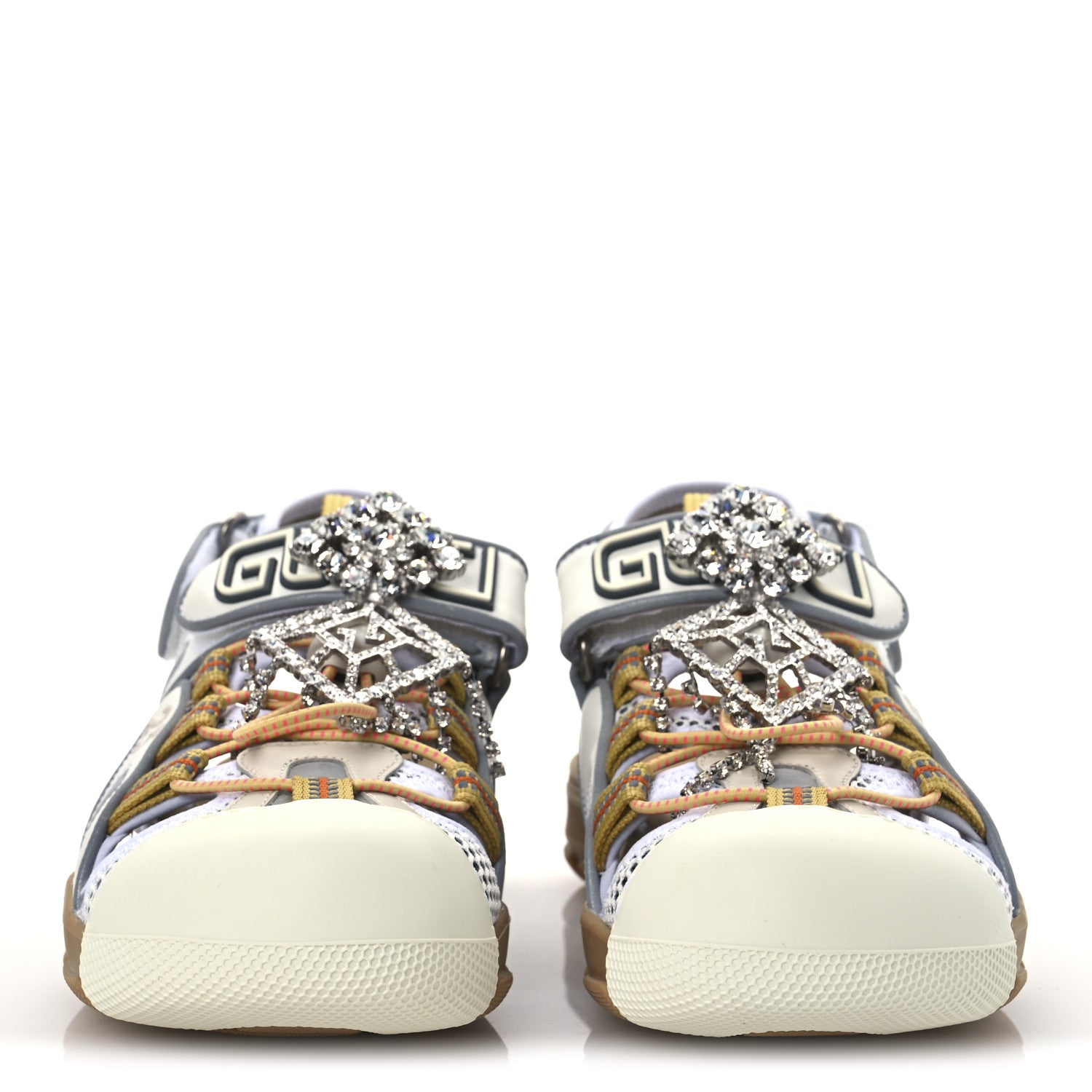 Gucci Mesh Fabric Tinsel Sport Sandals 37 White Silver 3 of 13