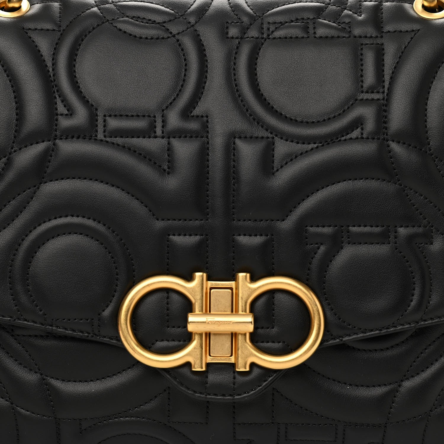 Salvatore Ferragamo Calfskin Quilted Gancini Flap Bag Black 8 of 11