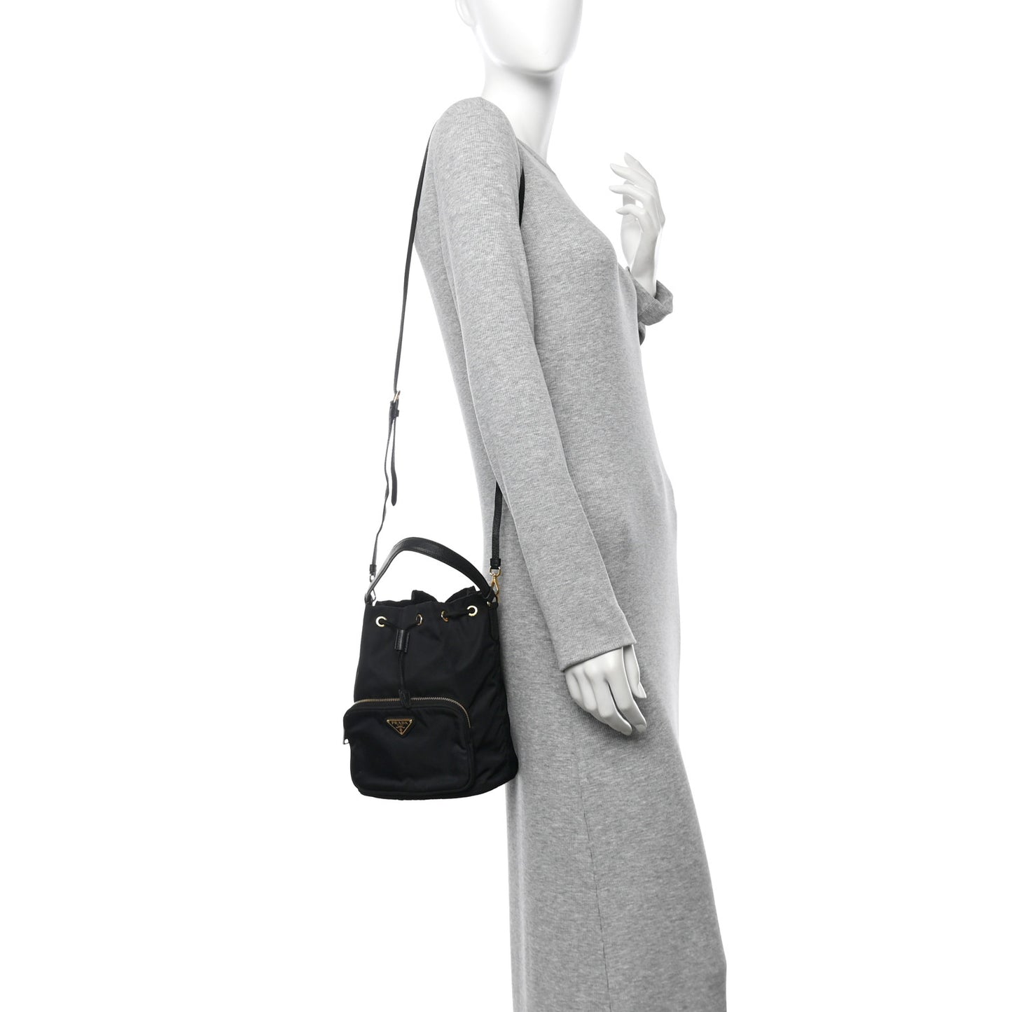 Saffiano Tessuto Nylon Mini Bucket Crossbody Bag Black