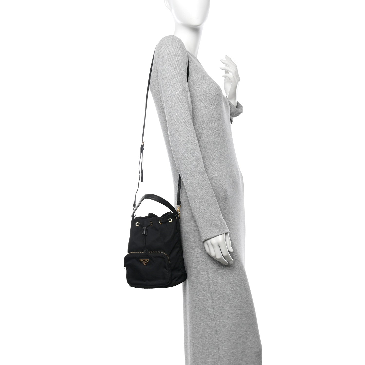 Prada Saffiano Tessuto Nylon Mini Bucket Crossbody Bag Black 2 of 9