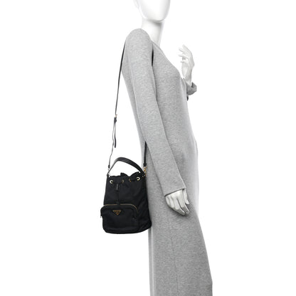 Prada Saffiano Tessuto Nylon Mini Bucket Crossbody Bag Black 2 of 9