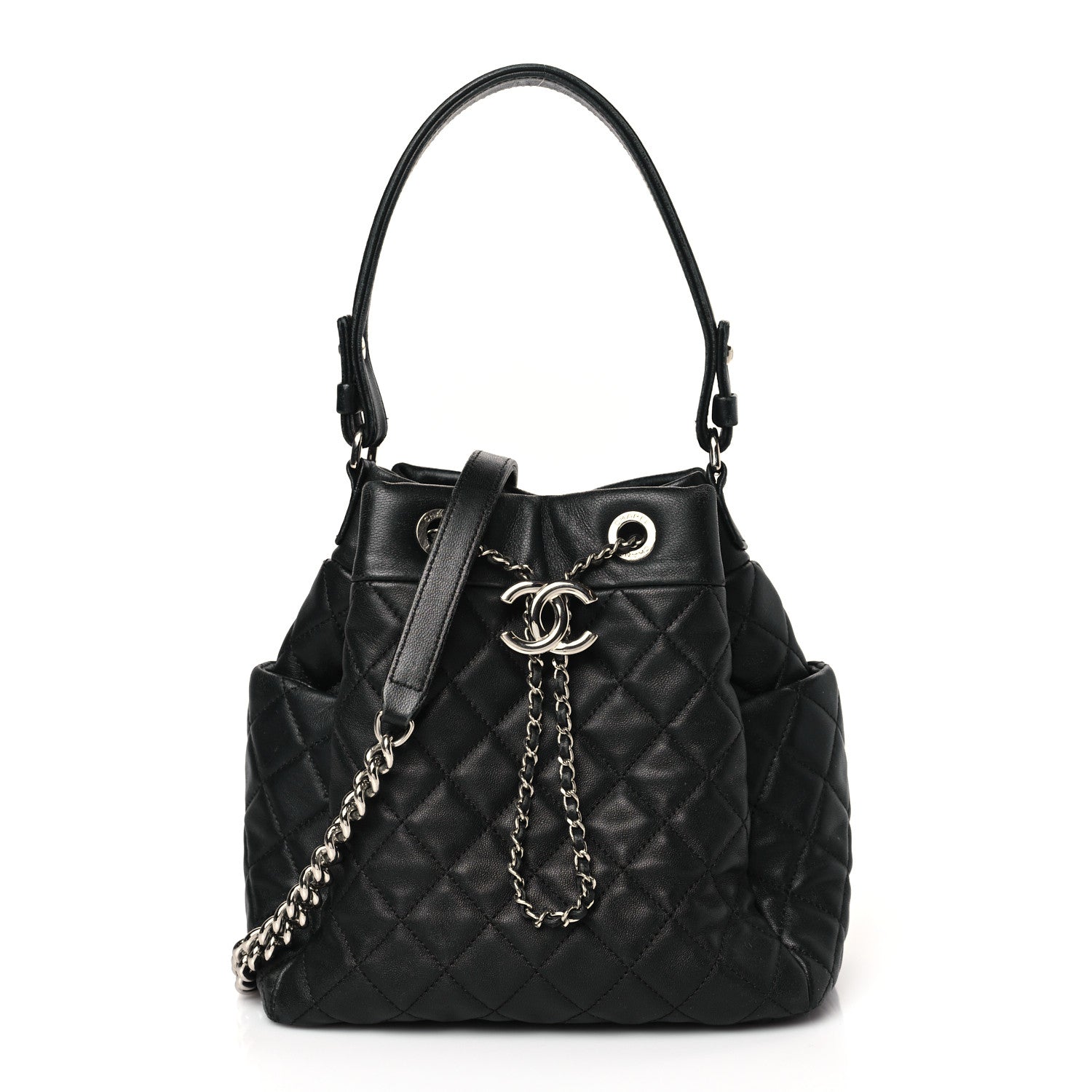 Chanel Lambskin Quilted CC Chain Bucket Bag Black 1 of 9