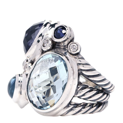 David Yurman Sterling Silver Blue Topaz Hampton Blue Topaz Iolite Diamond Mosaic Ring 51 5.75 4 of 5