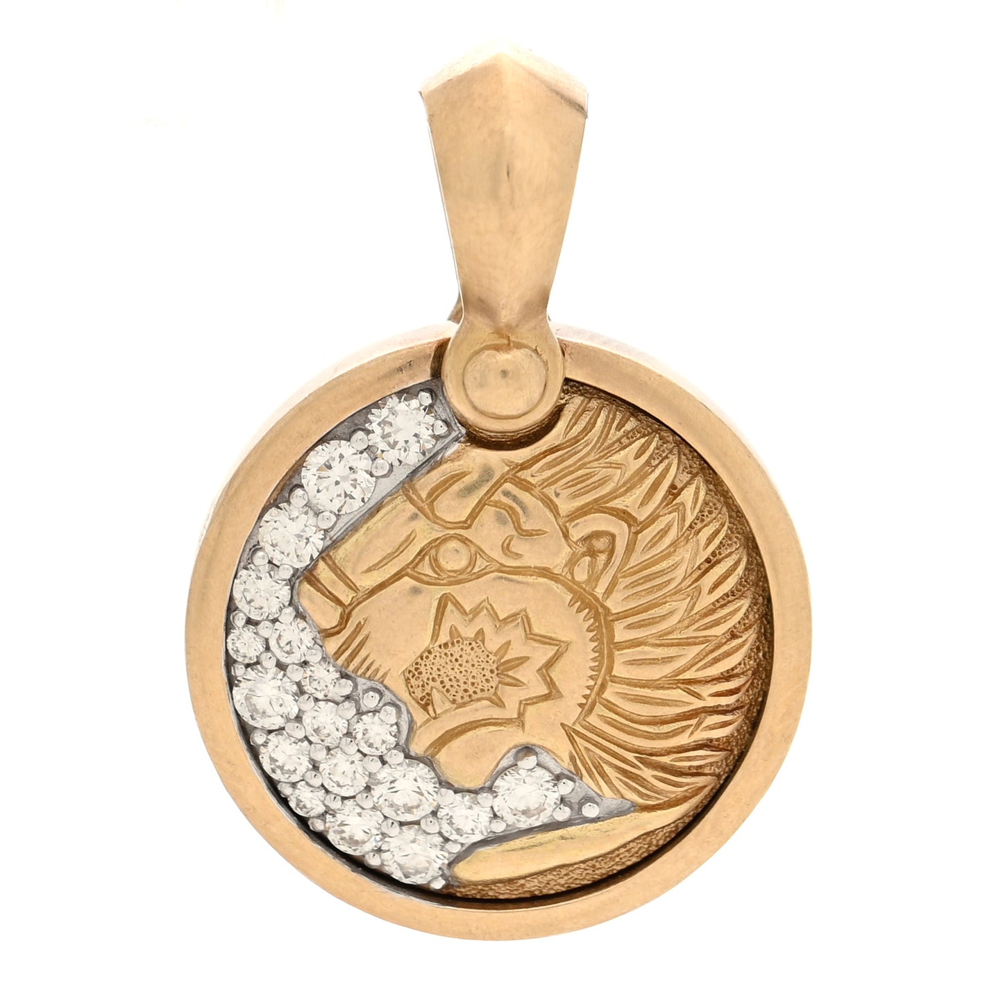 18K Yellow Gold Diamond Petrvs Lion Amulet Pendant