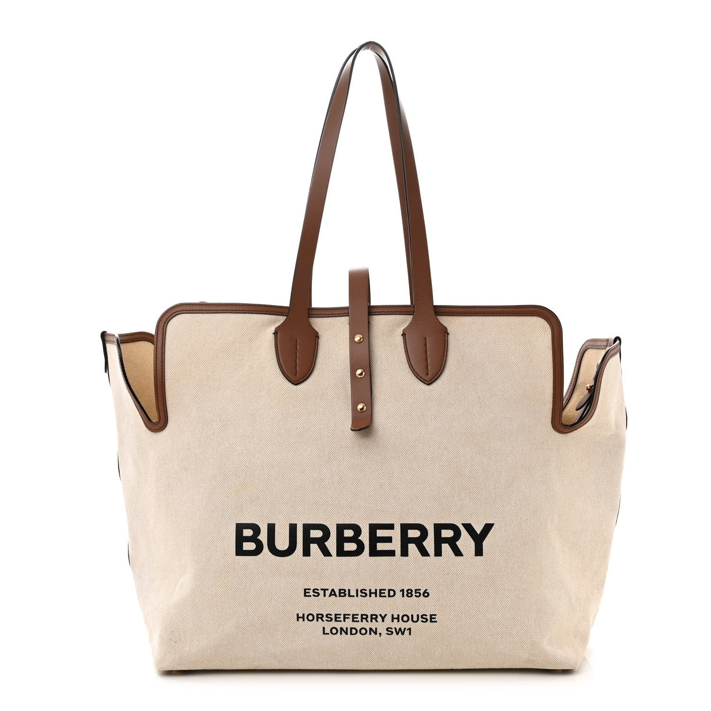 Cotton Canvas Calfskin Large Soft Belted Tote Bag Natural
