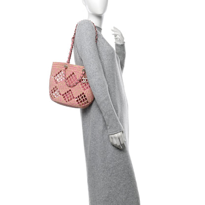 Chanel Raffia Effect Braided Small Shopping Bag Beige Pink 2 of 13