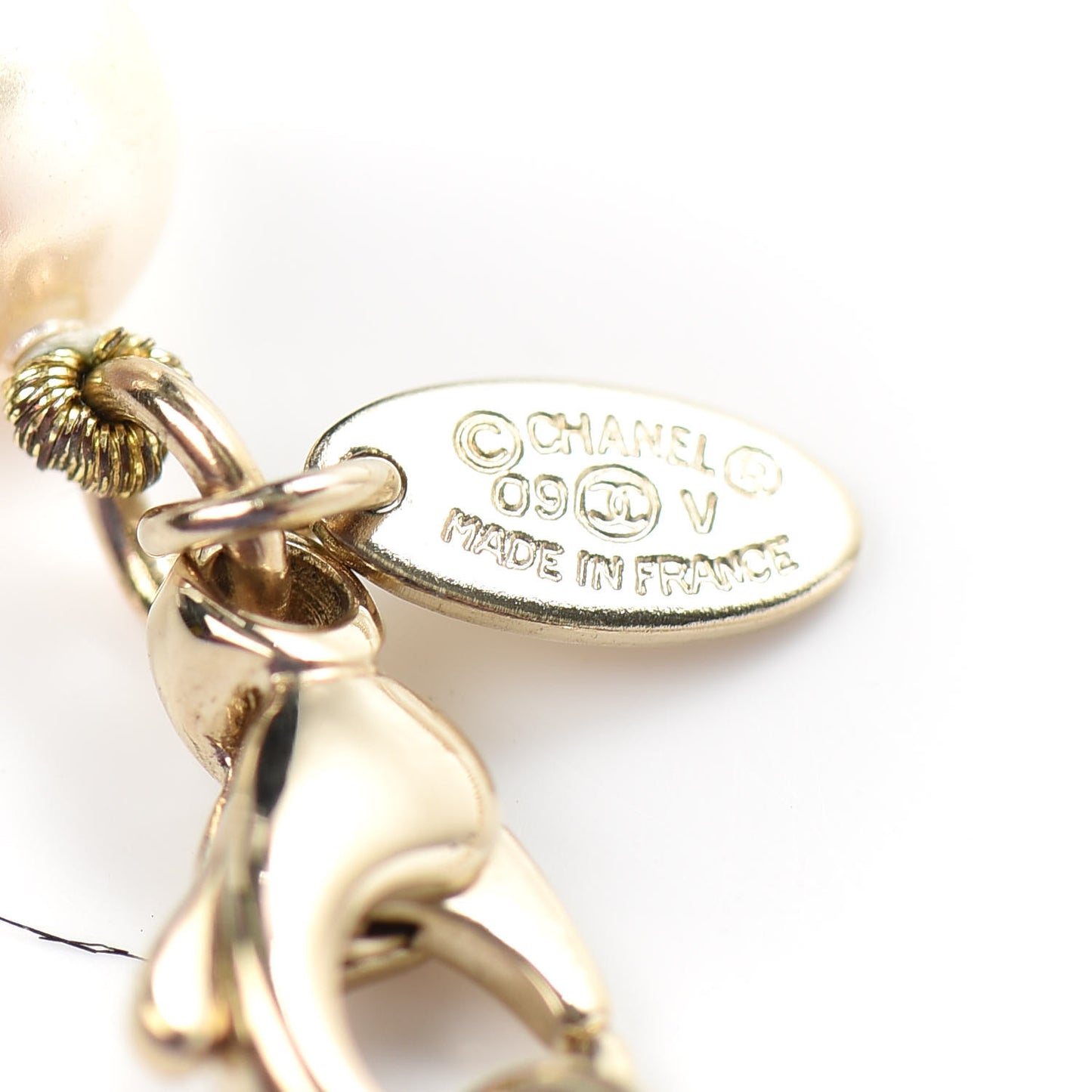Graduated Pearl CC Long Necklace Light Gold