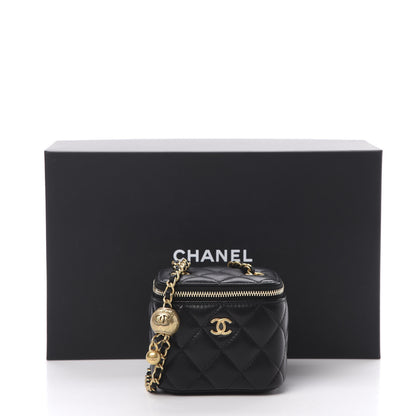 Chanel Lambskin Quilted Mini Pearl Crush Vanity Case With Chain Black 11 of 11