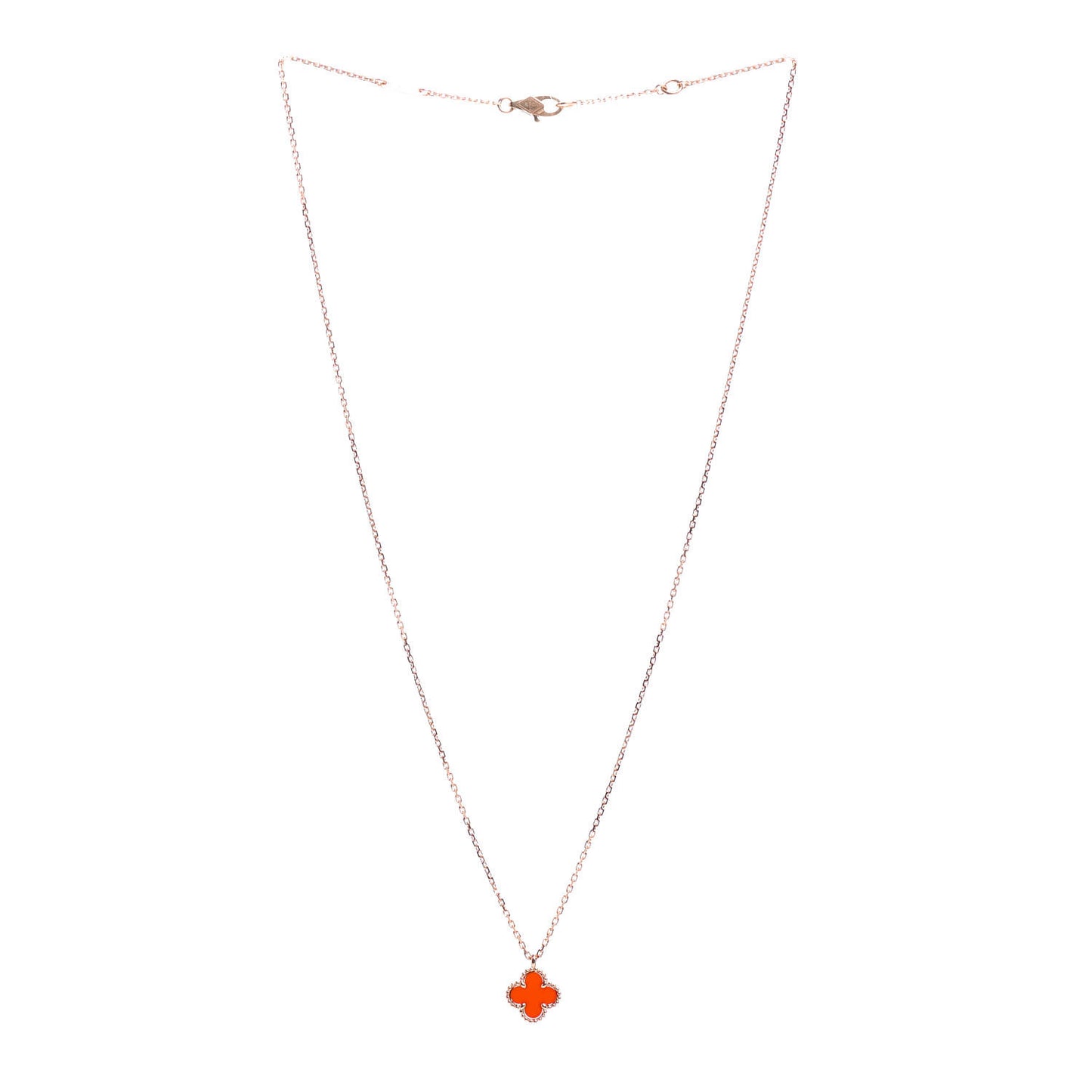 18K Rose Gold Carnelian Sweet Alhambra Pendant Necklace