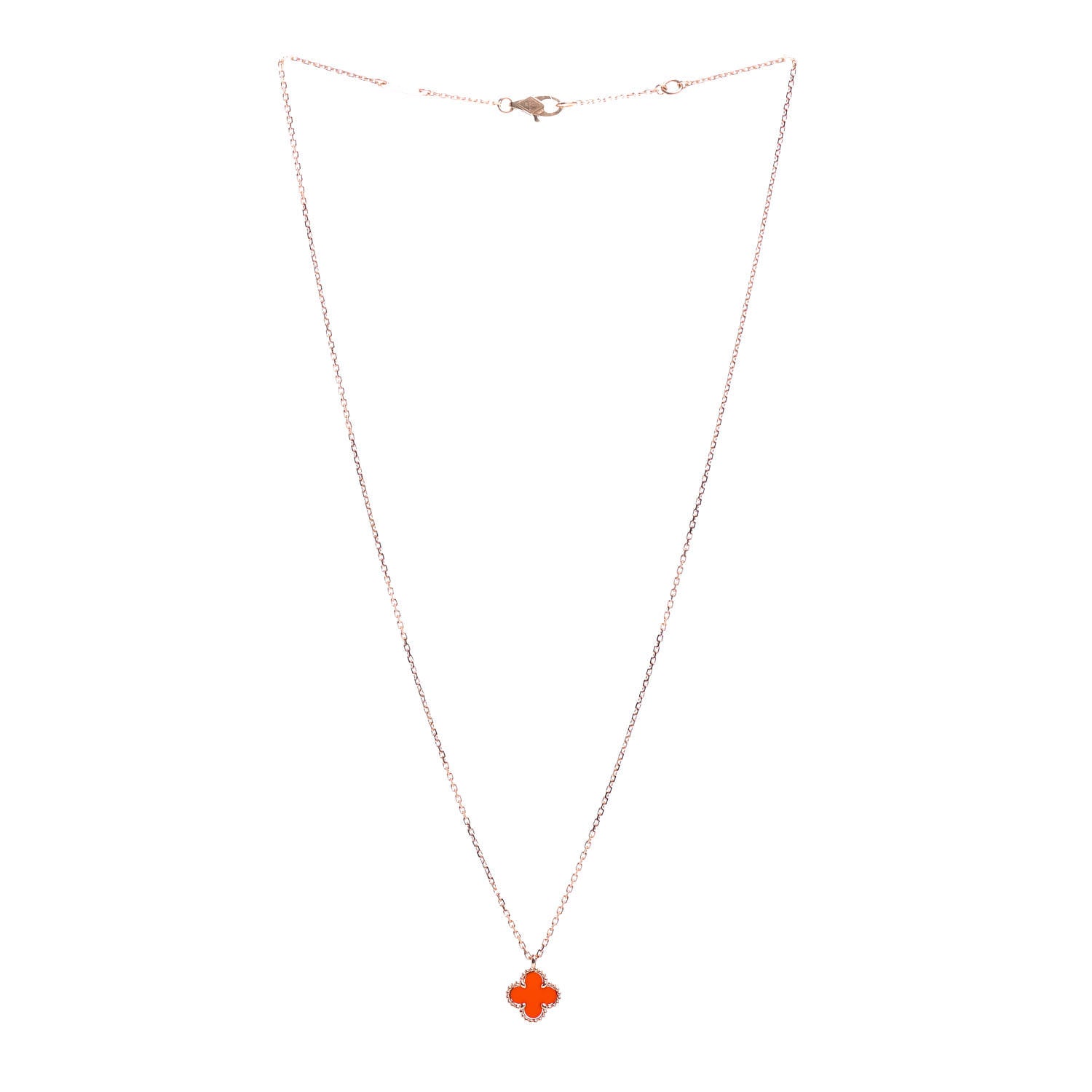Van Cleef & Arpels 18K Rose Gold Carnelian Sweet Alhambra Pendant Necklace 3 of 6