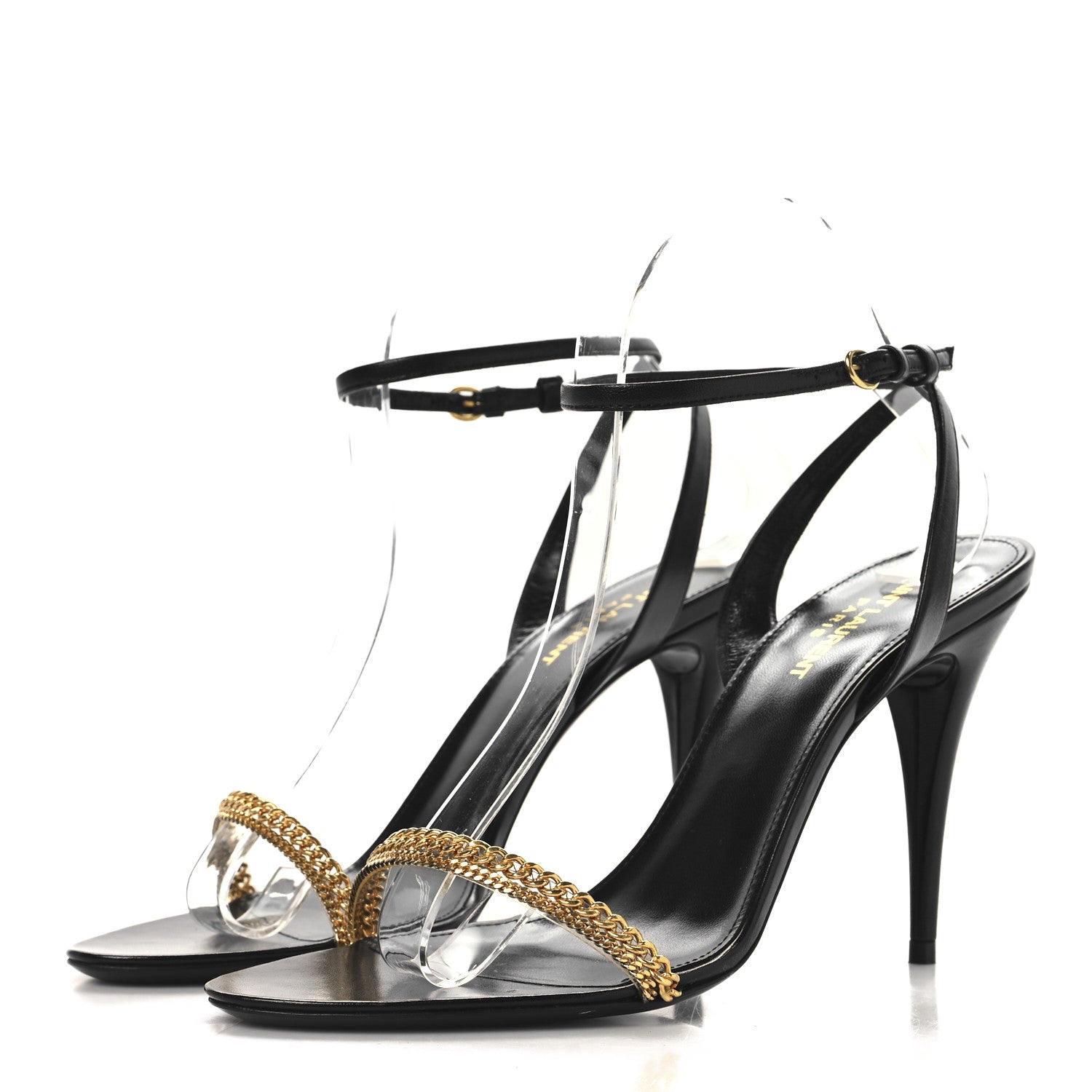 Saint Laurent Calfskin Chain Ankle Strap Sandals 39.5 Black 4 of 8