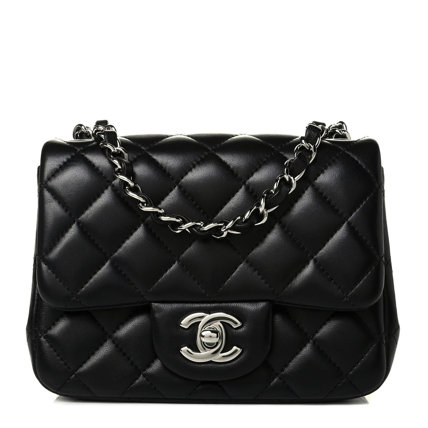 Lambskin Quilted Mini Square Flap Black