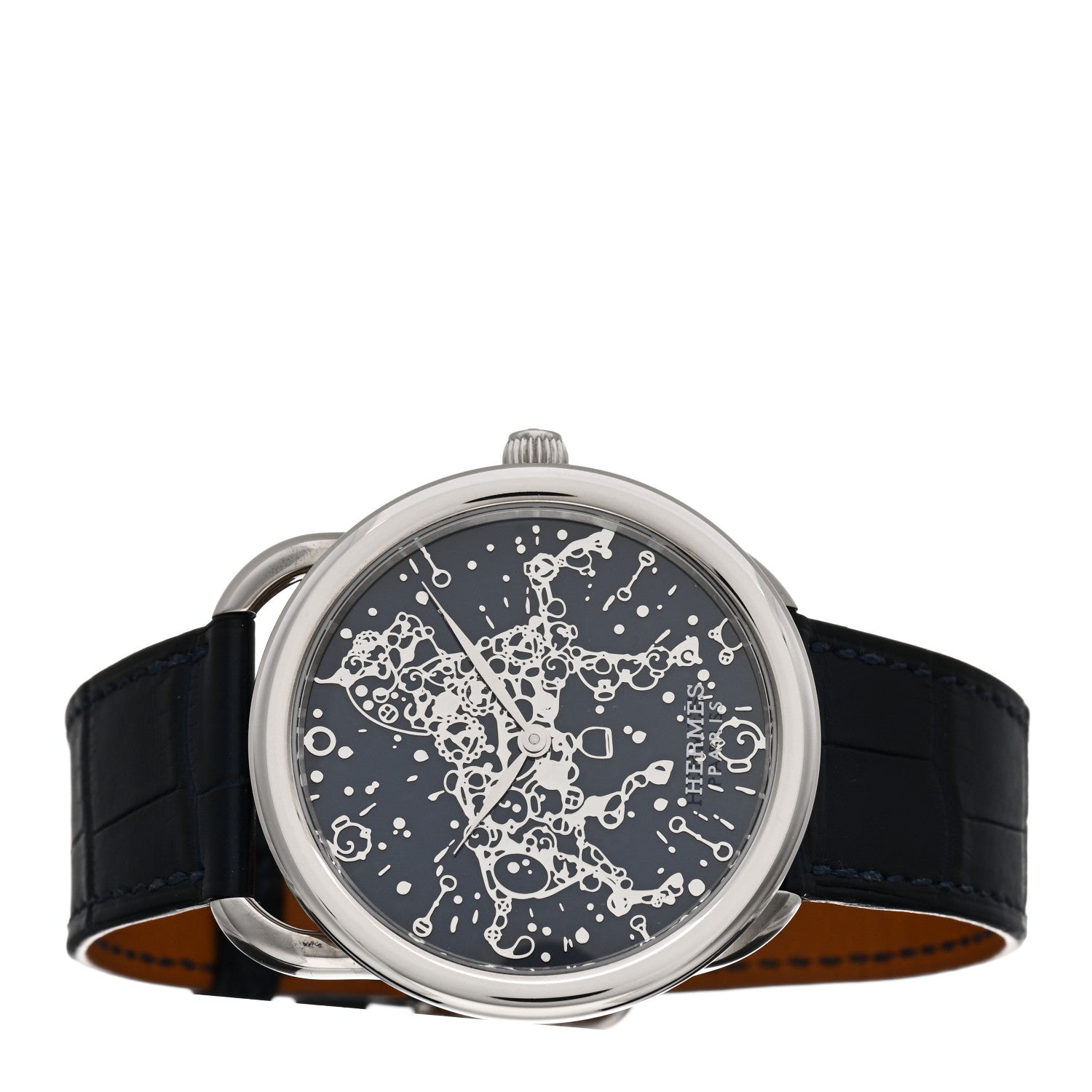 Hermes 18K White Gold Alligator 40mm Arceau Cheval Automatic Watch Bleu Abysse 2 of 5