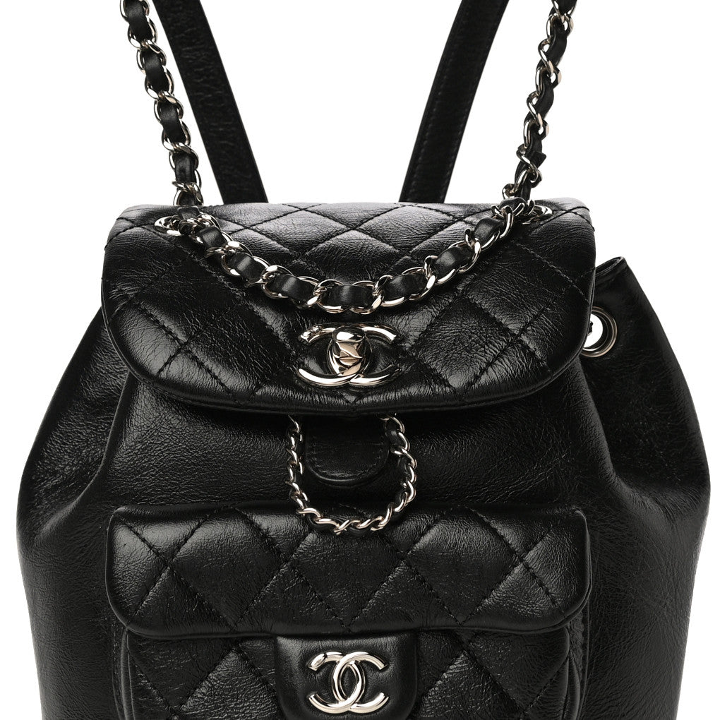 Chanel Glazed Aged Calfskin Quilted Small Duma Drawstring Backpack Black 8 of 11