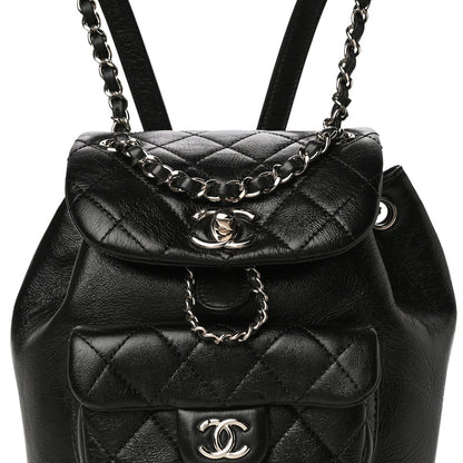 Chanel Glazed Aged Calfskin Quilted Small Duma Drawstring Backpack Black 8 of 11