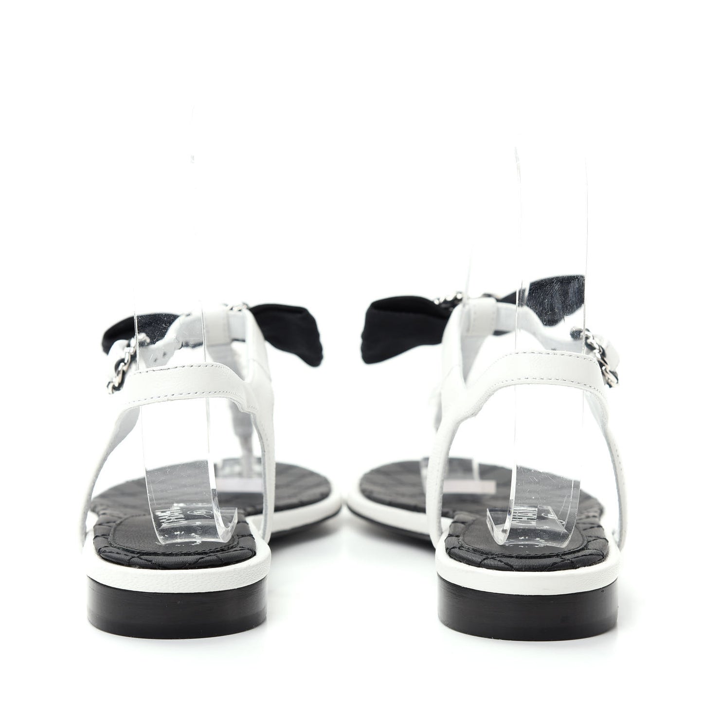 Lambskin Crystal Chain CC Logo Thong Sandals 35.5 White