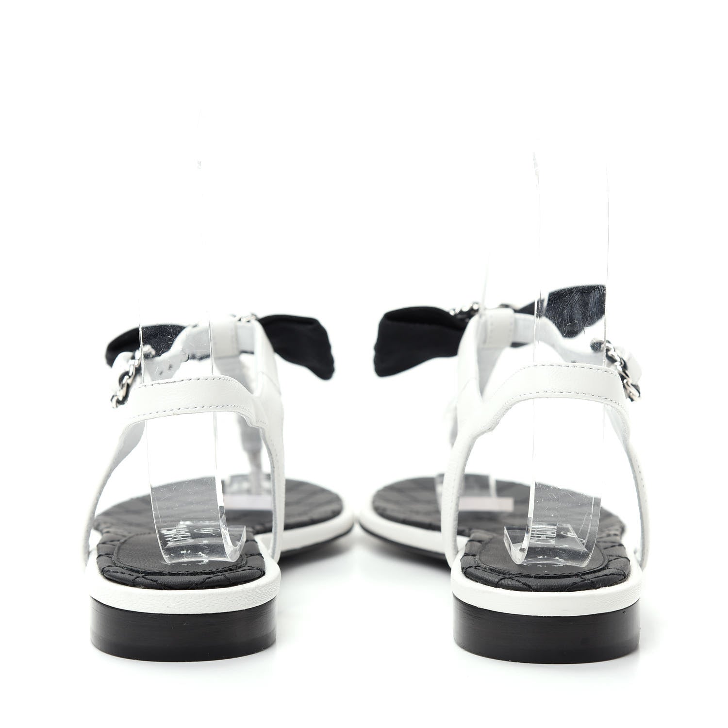 Chanel Lambskin Crystal Chain CC Logo Thong Sandals 35.5 White 7 of 10