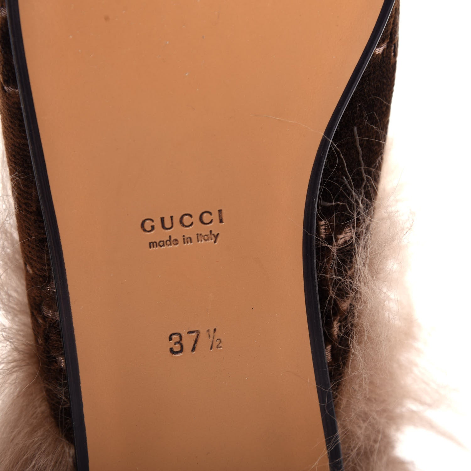 Gucci Velvet GG Monogram Fur Womens Princetown Slippers 37.5 Brown Black Natural 9 of 10