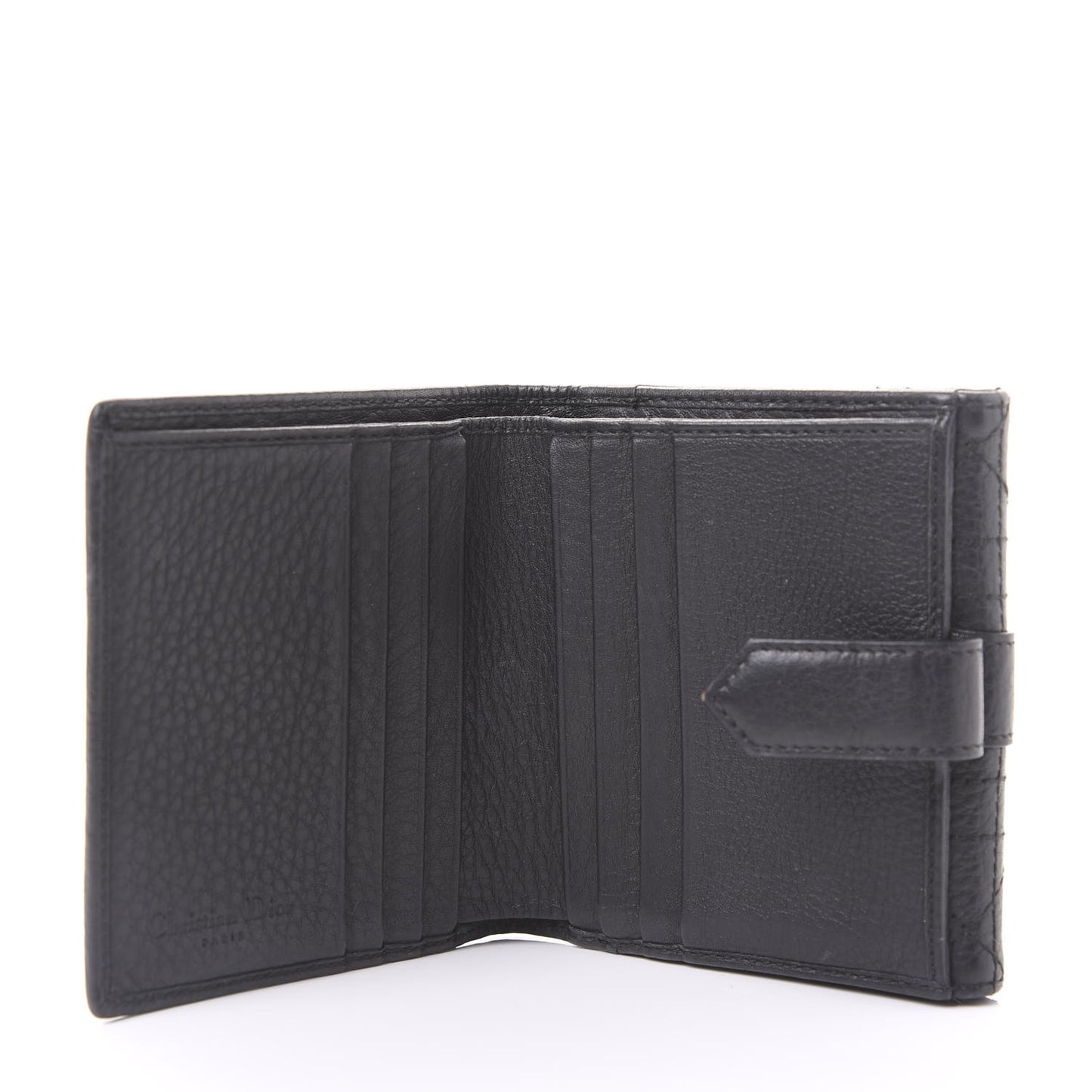 Grained Calfskin Cannage D Flap Wallet Black