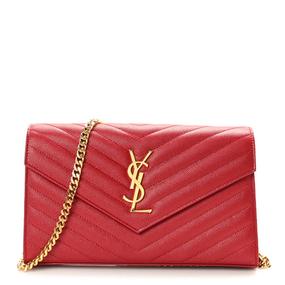 Saint Laurent Grain De Poudre Matelasse Chevron Monogram Chain Wallet Rouge Eros 1 of 9