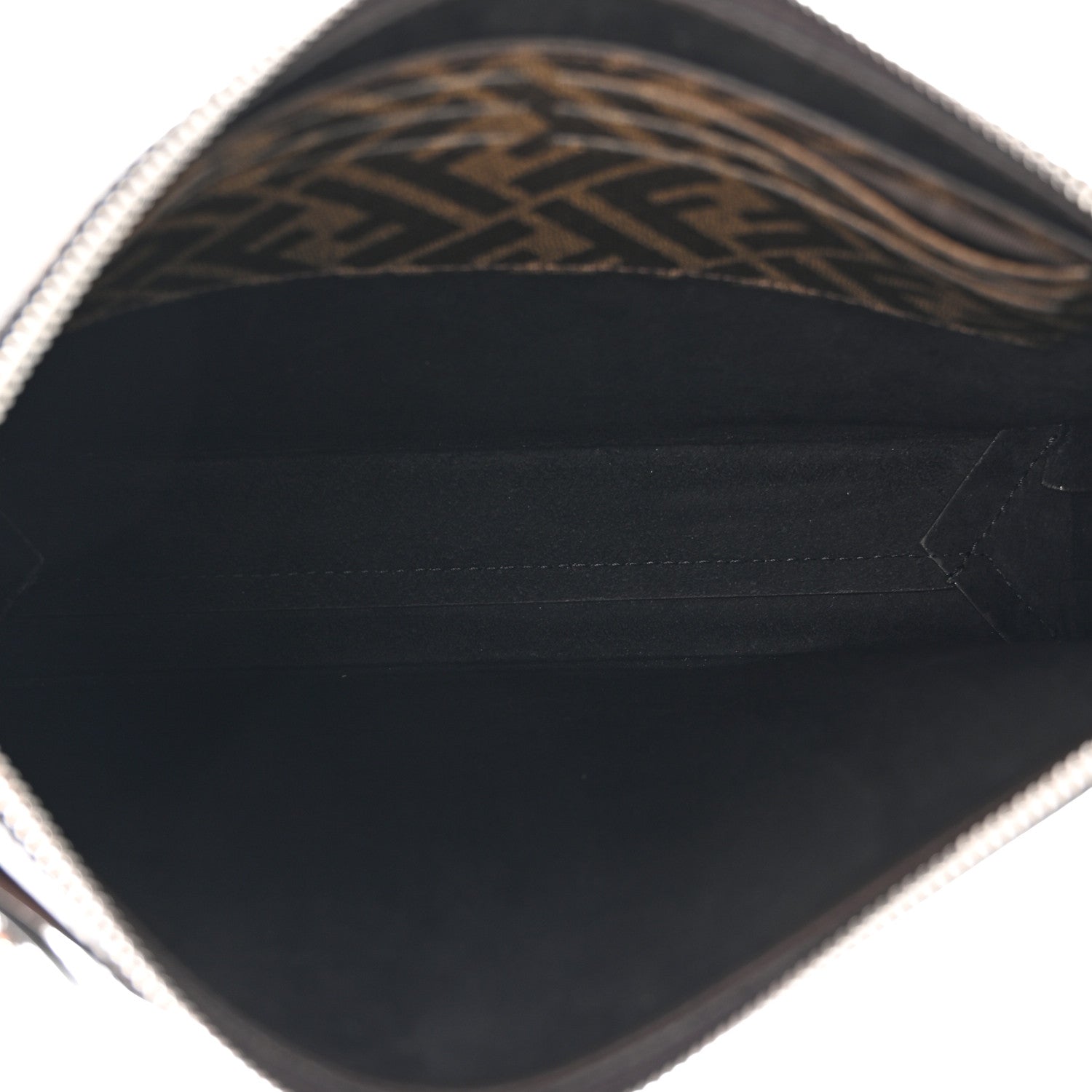 Fendi Shiny Glazed Fabric Vitello Cover FF 1974 Logo Clutch Tobacco Moro Giallo Ebano 5 of 11