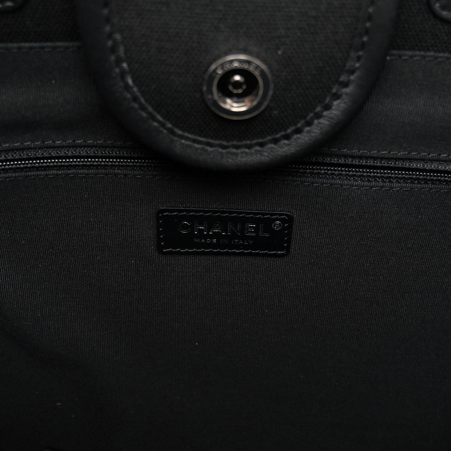 Canvas Calfskin Striped Medium Deauville Tote Black White