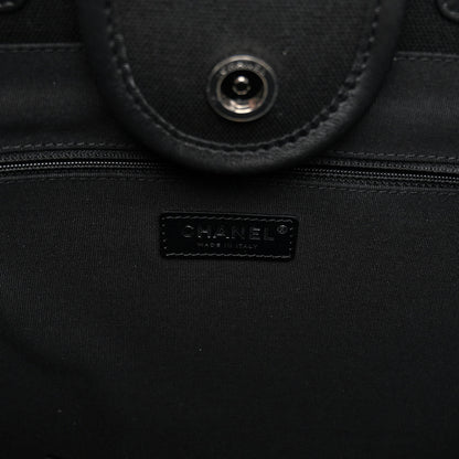 Chanel Canvas Calfskin Striped Medium Deauville Tote Black White 7 of 12
