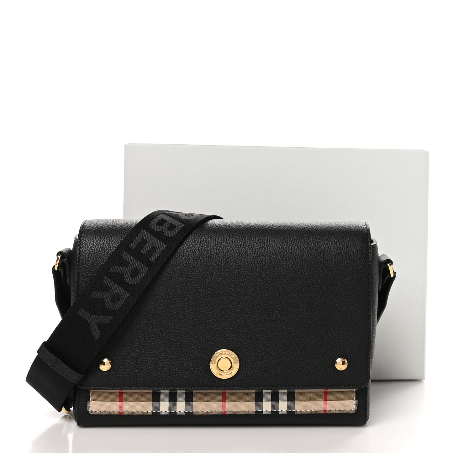 Grainy Calfskin Vintage Check Note Crossbody Bag Black