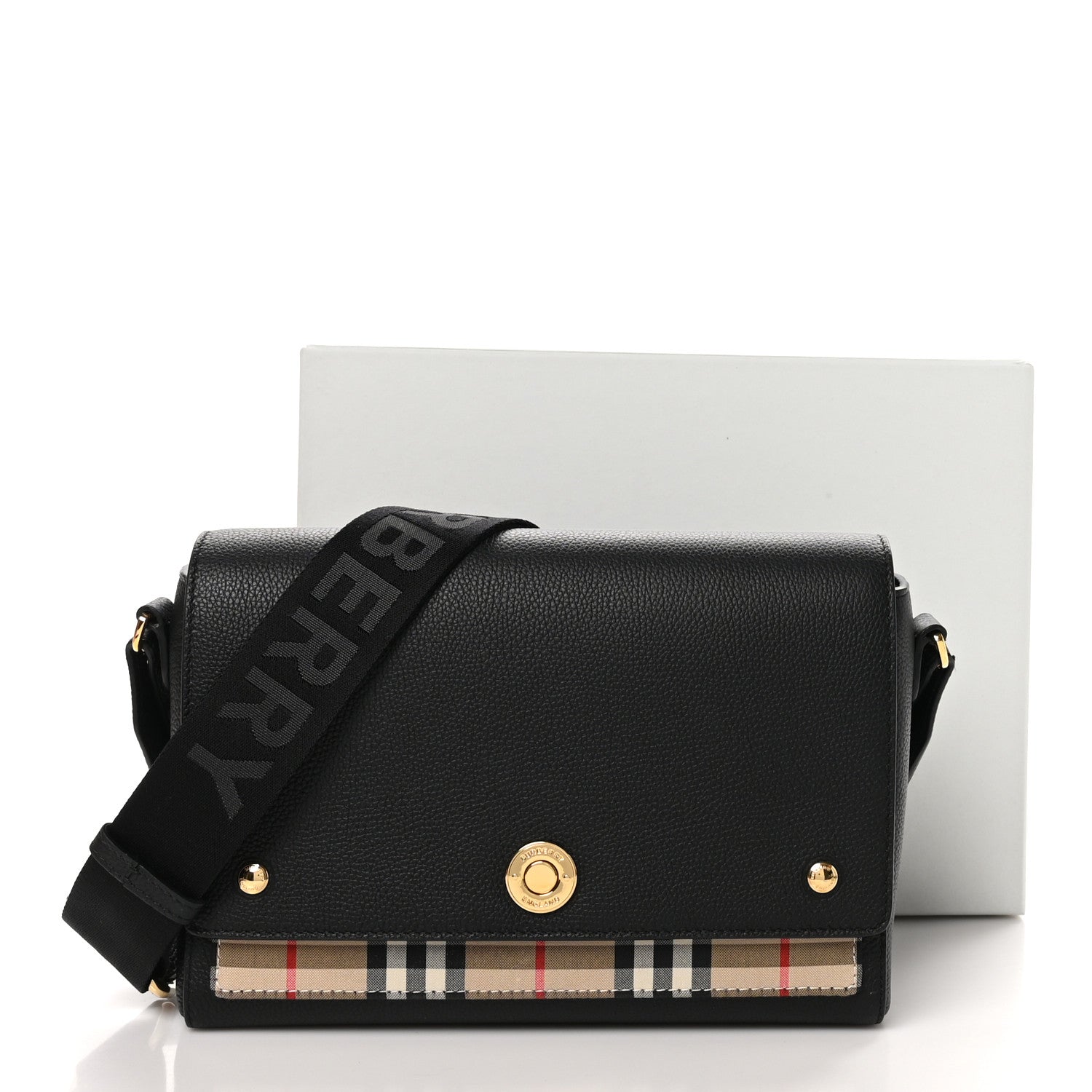 Burberry Grainy Calfskin Vintage Check Note Crossbody Bag Black 10 of 10