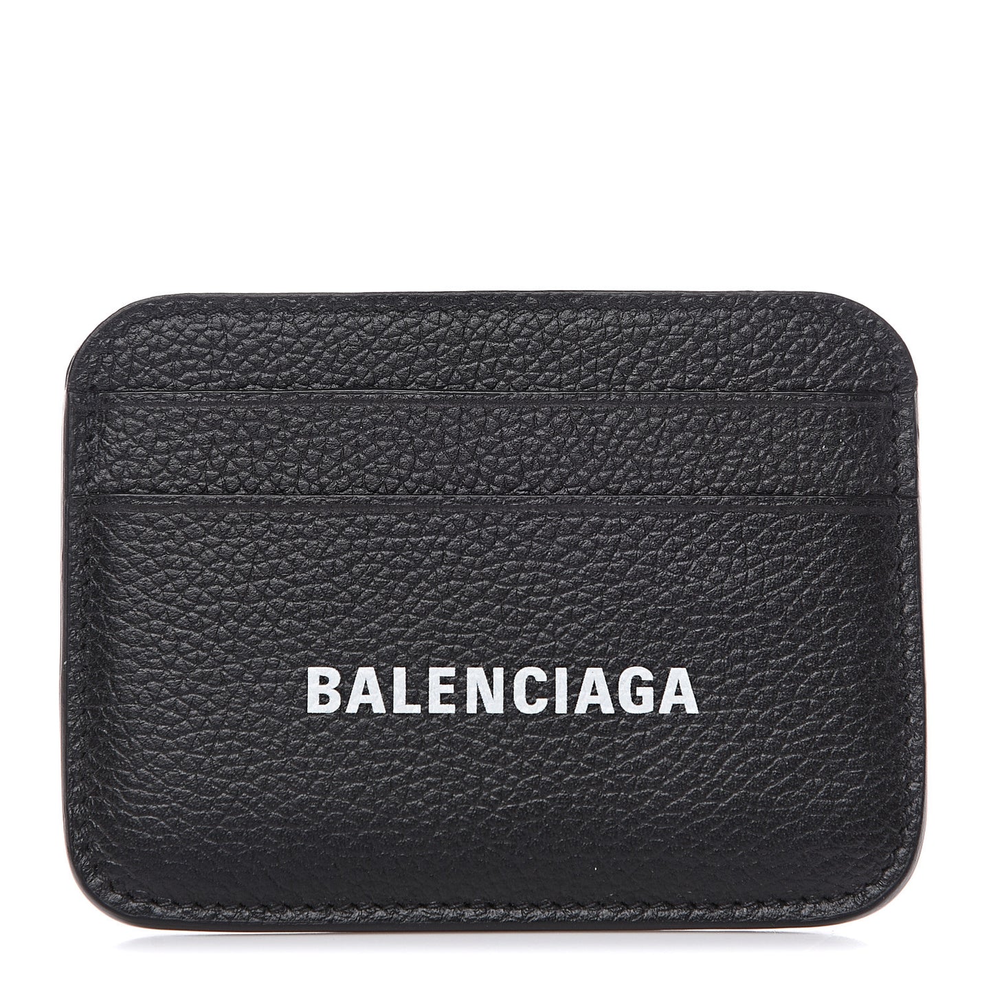 Grained Calfskin Logo Cash Rounded Card Holder Black White