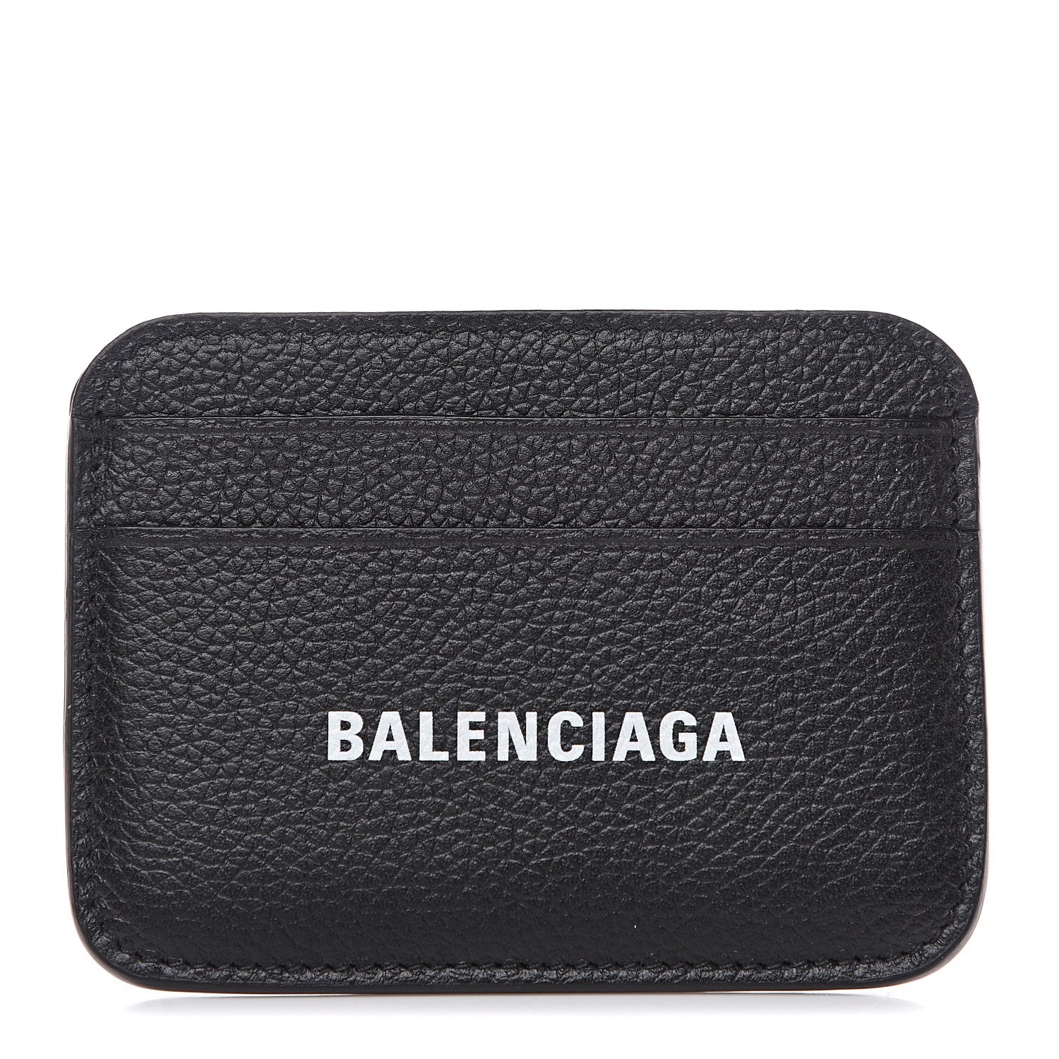 Balenciaga Grained Calfskin Logo Cash Rounded Card Holder Black White 1 of 5