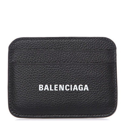 Balenciaga Grained Calfskin Logo Cash Rounded Card Holder Black White 1 of 5