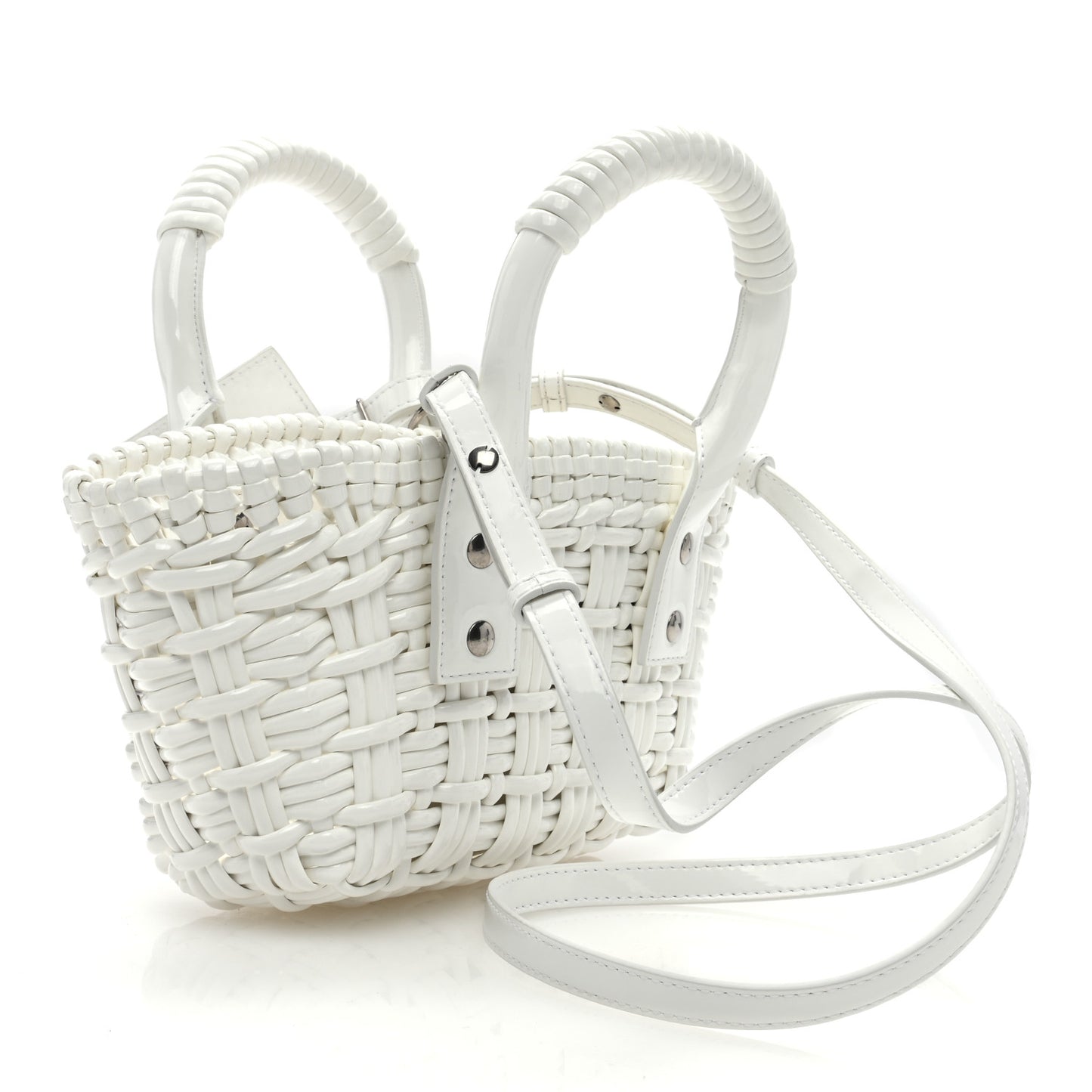 Faux Calfskin Braided Varnished XXS Bistro Basket White