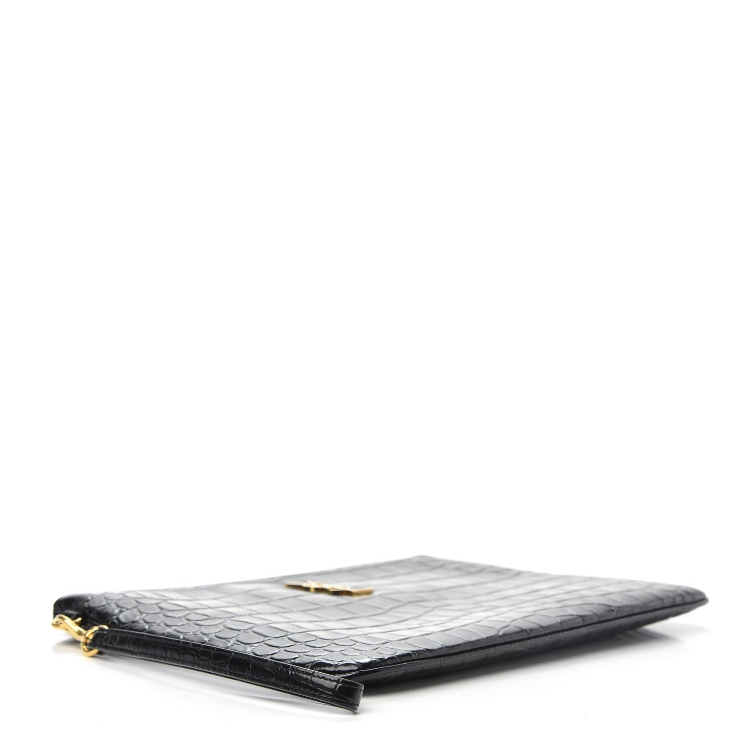 Calfskin Crocodile Embossed Tablet Pouch Black