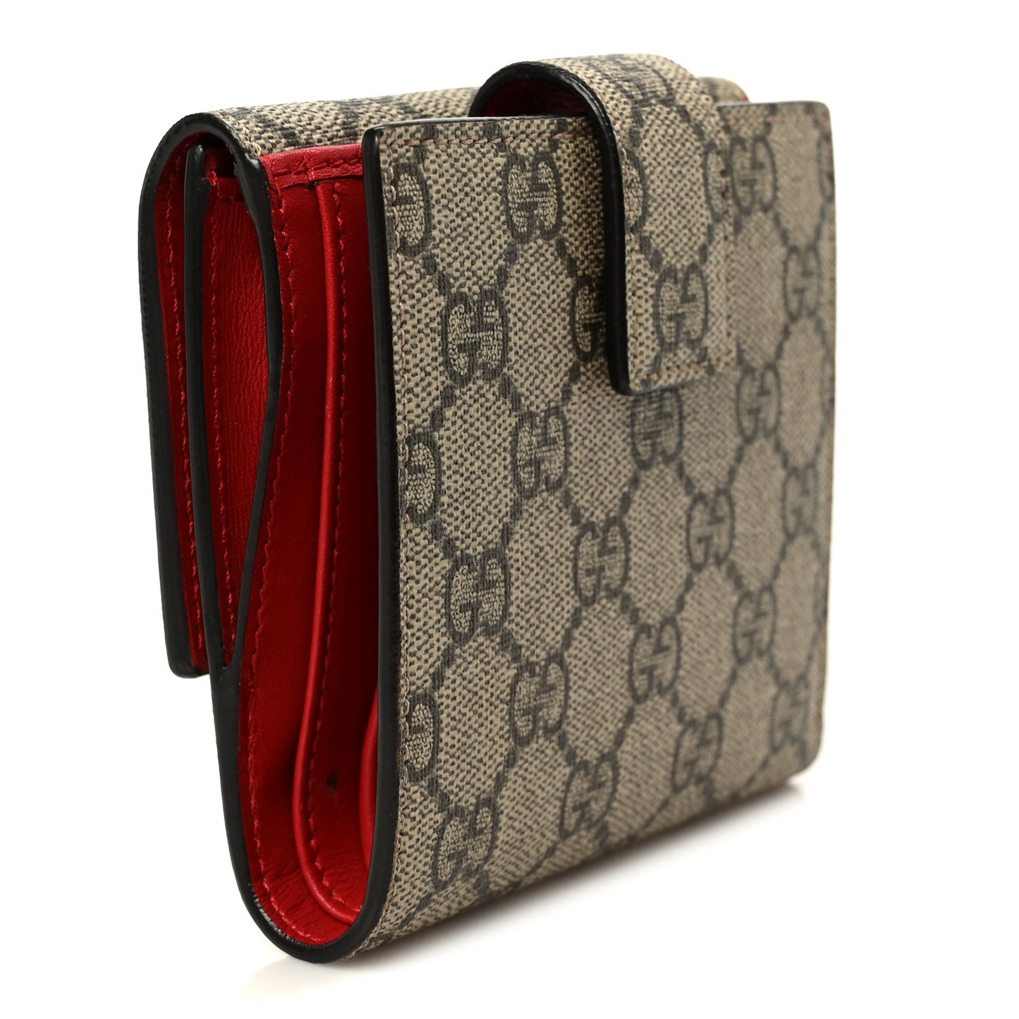 GG Supreme Monogram Cherry Embellished Card Case Wallet Hibiscus Red